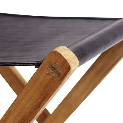 Memphis Folding Teak Stool — Black leather by Muubs