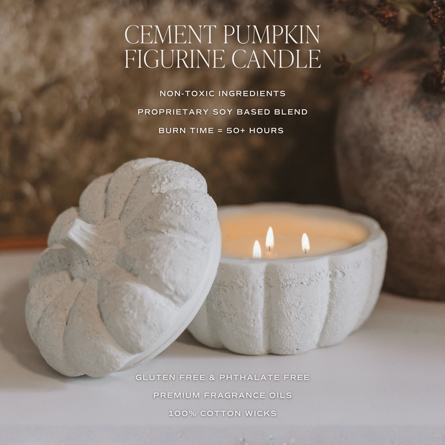 Feature overview for the cement pumpkin candle