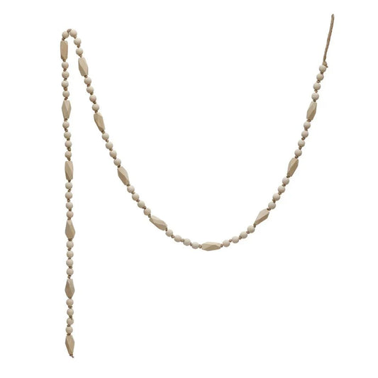 Natural paulownia wood bead garland with alternating round and oblong beads