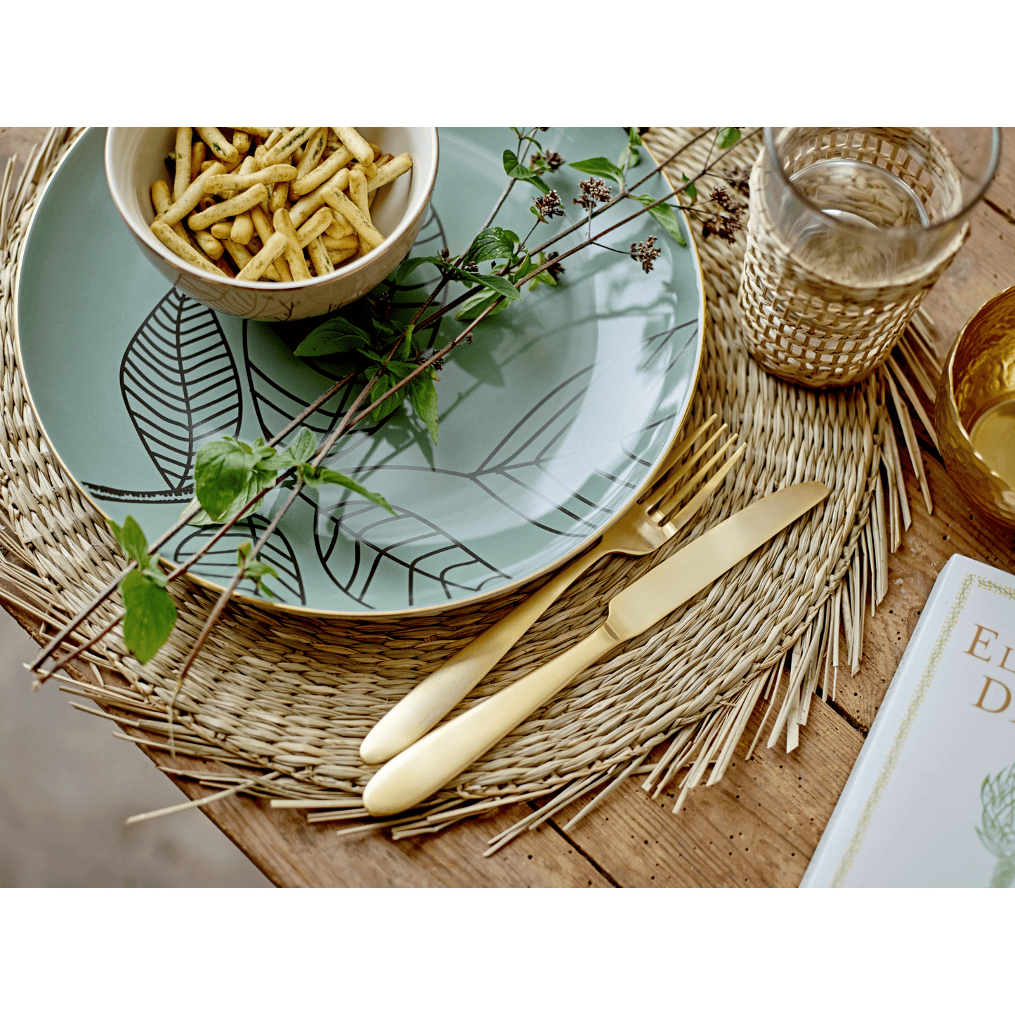 Drinking Glass with Woven Seagrass Sleeve