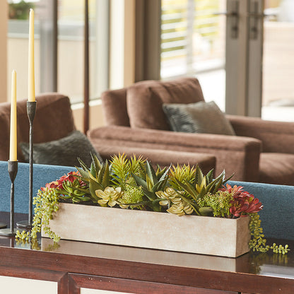 Rectangular Artificial Succulent Arrangement, Natural Planter