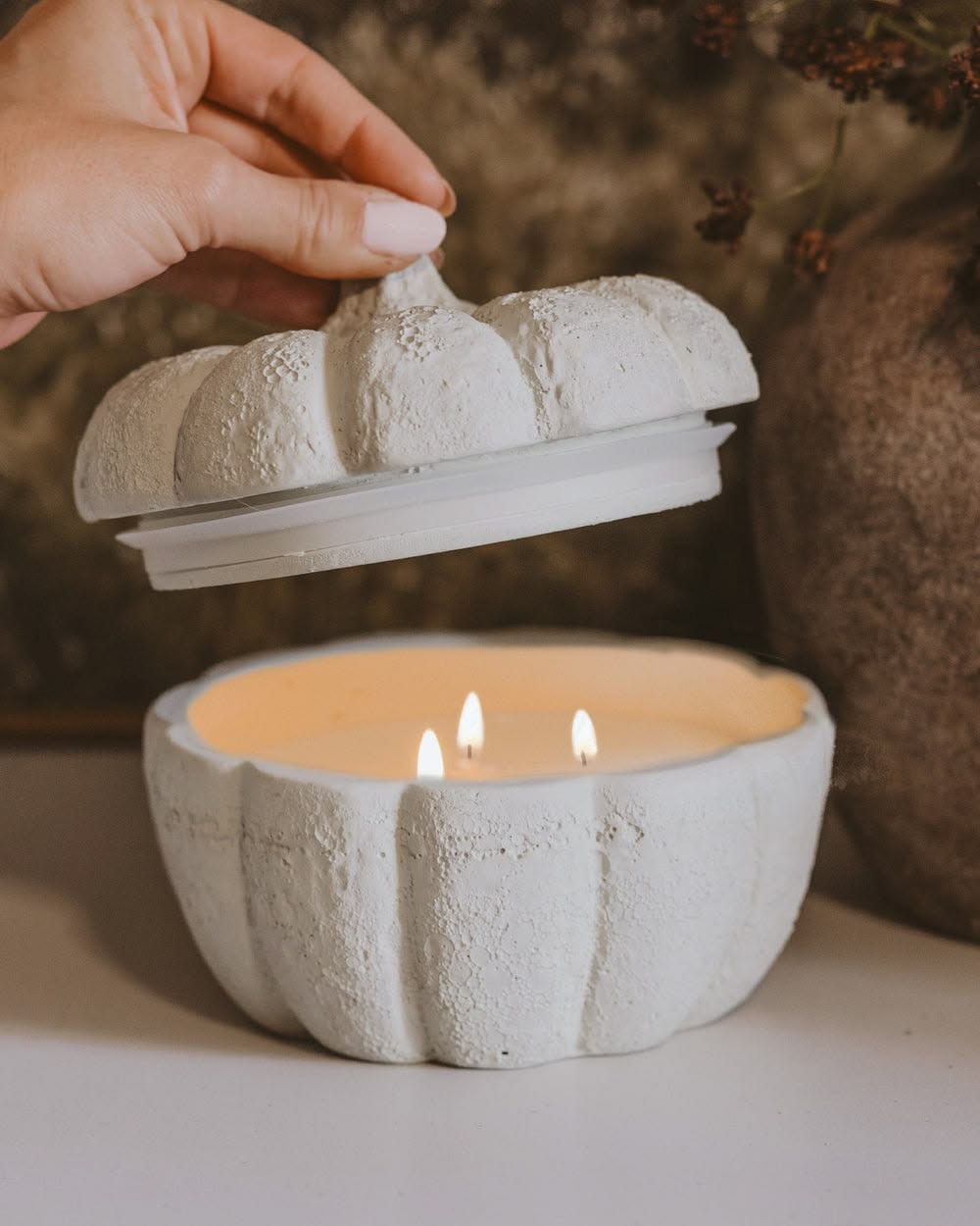 Cashmere and Vanilla Soy Candle - Cement Pumpkin Jar - 13.5 oz