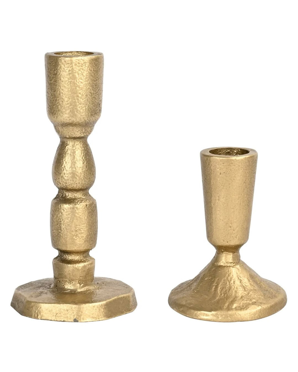 Gold Cast Iron Taper Candle Holders, Set of 2