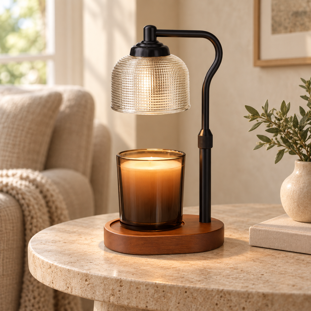 Candle Warmer Lamp with Wood Base